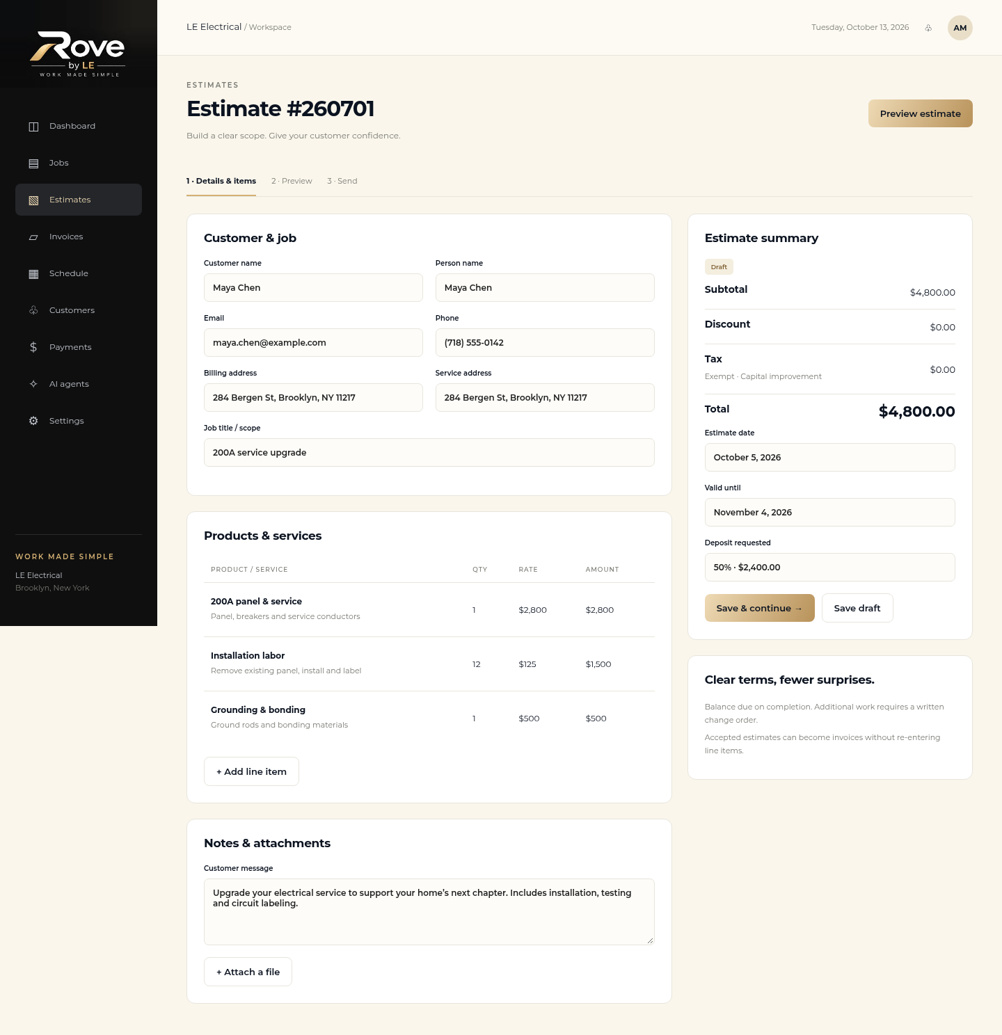 estimate-builder desktop mockup